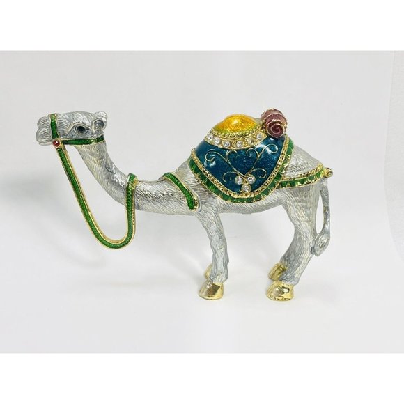 Crystal Bejeweled Camel Heavy Latching Trinket Box Silver Gold Emerald Colored - Picture 7 of 16